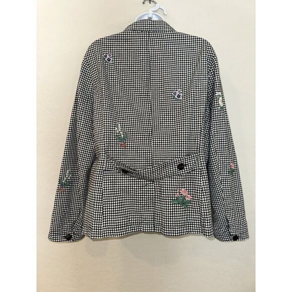 Sundance Cotton/Linen Blend Gingham With Embroidered Flowers Blazer Size Large - Picture 3 of 5